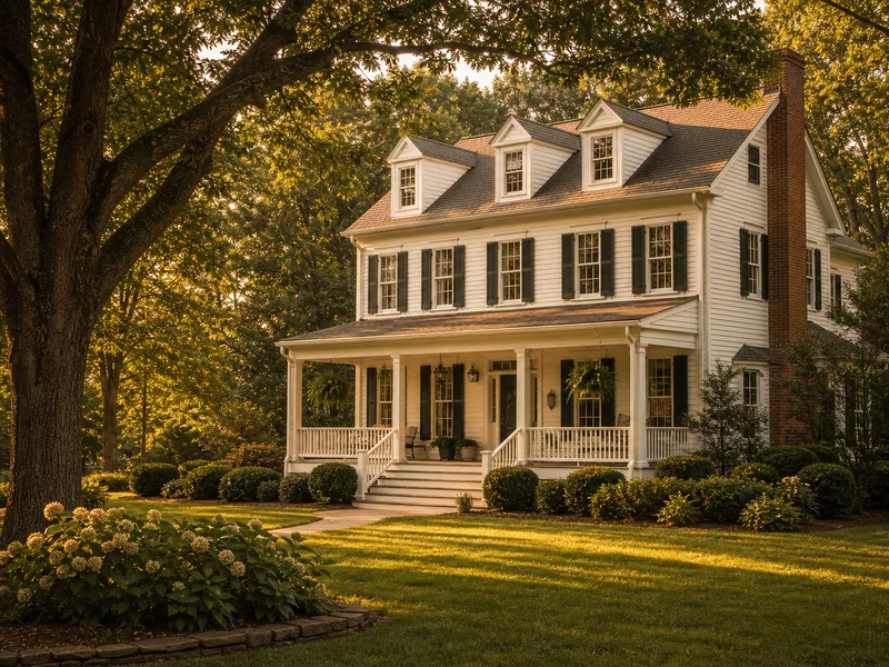 Two-story Georgia colonial home with white siding and front porch