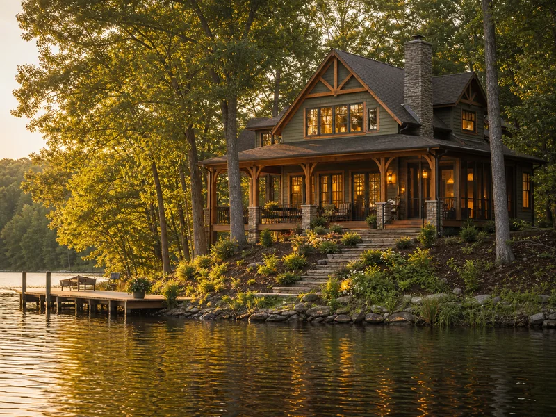 Lakeside craftsman home with covered porch
